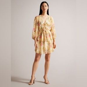 Ted Baker Tamziiy Floral Print Tie Front Mini Dress